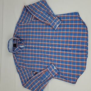Tailor Byrd Mens Blue Checkered Button Down Shirt Size XL